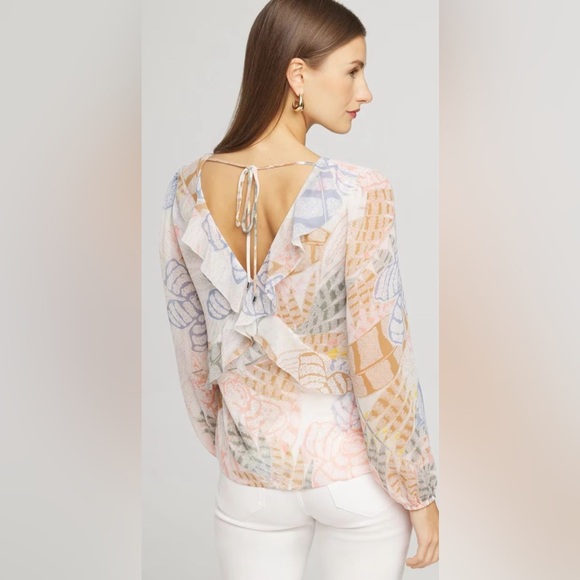 NWT WHBM Long Sleeve V-Neck Ruffle Front Blouse - Picture 4 of 6